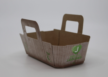#7100-Panier fruits/légumes 1L poignée intégrée carton recyclable-compostable imp. générique 2 coul. (680/cse) (12cse/pal)