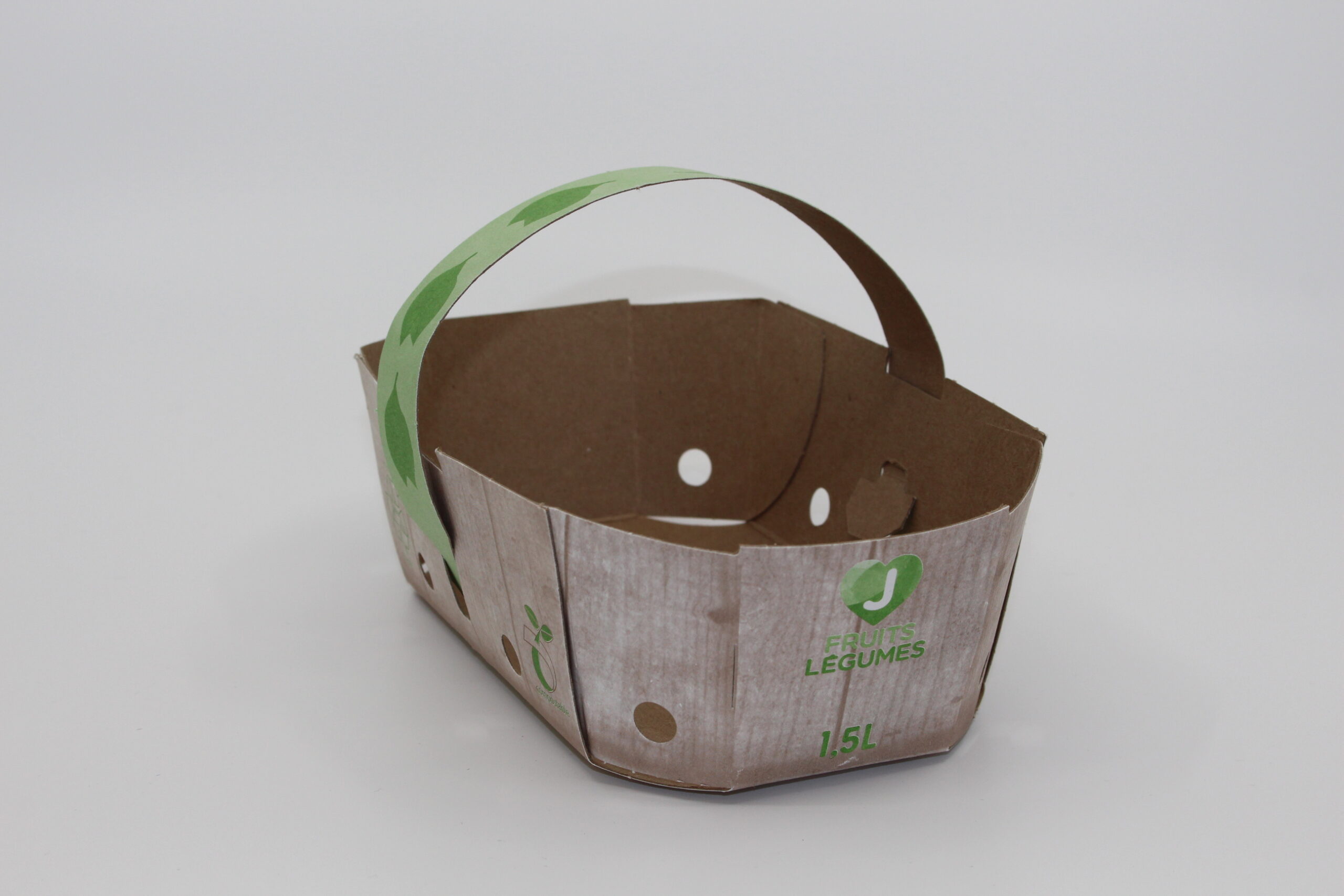 #7150-Panier fruits/légumes 1.5L avec anse combo carton recyclable-compostable imp. générique 2 coul. (620/cse) (12cse/pal)