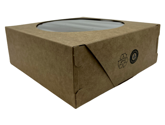 #7678-Boîte pâtisserie 9 x 9 x 3.375 tunnel carton Kraft kit congélation 28 pts + fenêtre (160/cse) (24cse/pal)