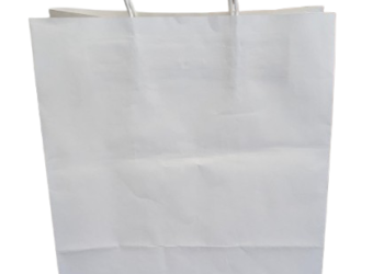 Sac papier blanc take-out avec poignée et bande adhésive de scellage (Plusieurs formats disponibles)