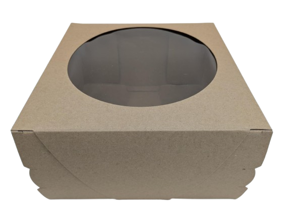 #7677-Boîte à gâteau tunnel avec fenêtre 9” x 9” x 5” kraft congélation (180/cse)(15 cses/pal)