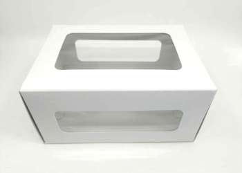 #7621-Boîte pâtisserie 8″ x 6″ x 4″ blanche avec vernis FDA 2 Hibrite 28 pts congélation (120/cse) (40 cses/pal)