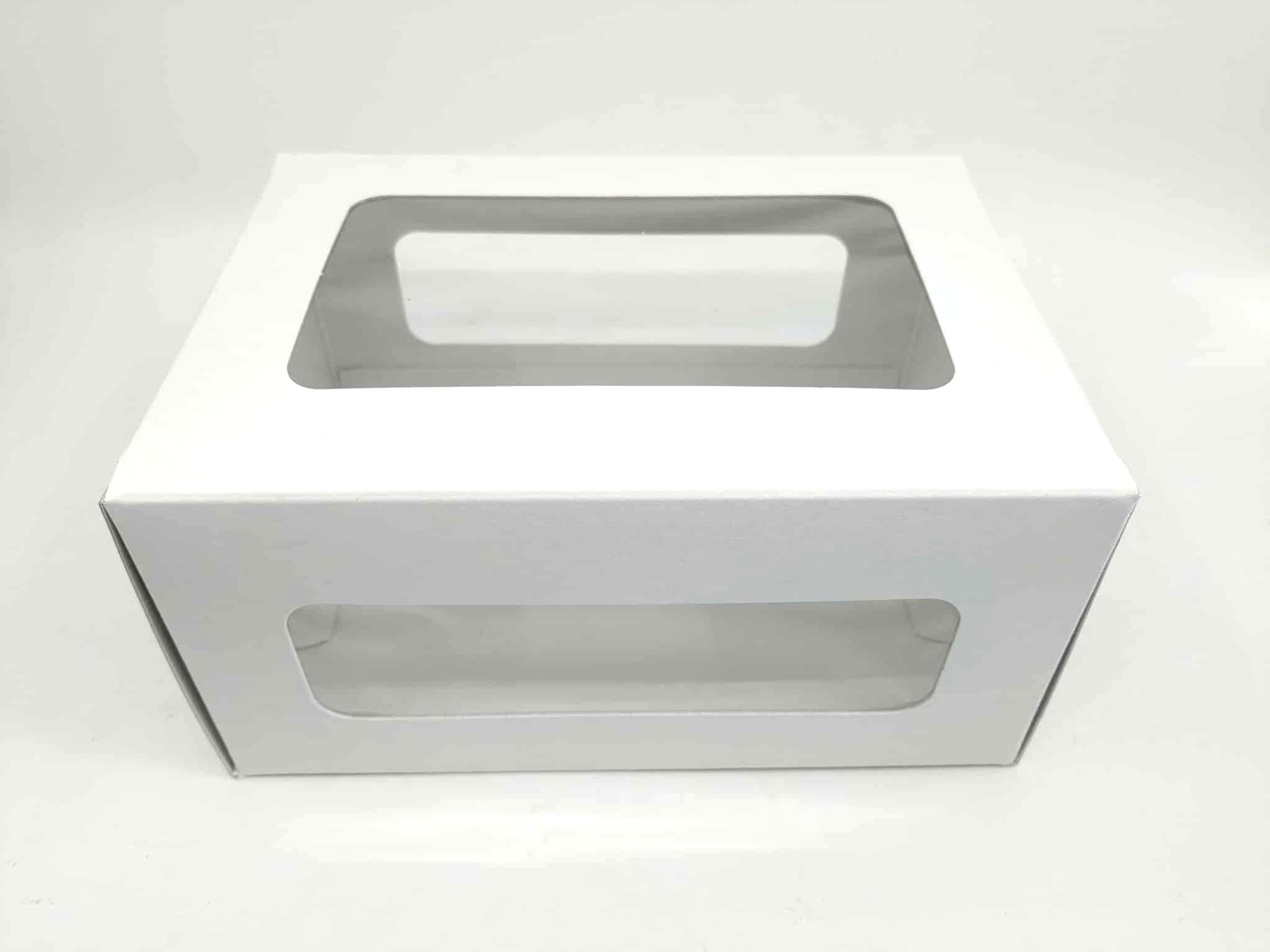 #7621-Boîte pâtisserie 8″ x 6″ x 4″ blanche avec vernis FDA 2 Hibrite 28 pts congélation (120/cse) (40 cses/pal)