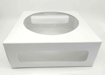 #7622-Boîte pâtisserie 9″ x 9″ x 3.375″ tunnel blanche Hibrite 30 pts congélation (150/cse) 24 cses/pal