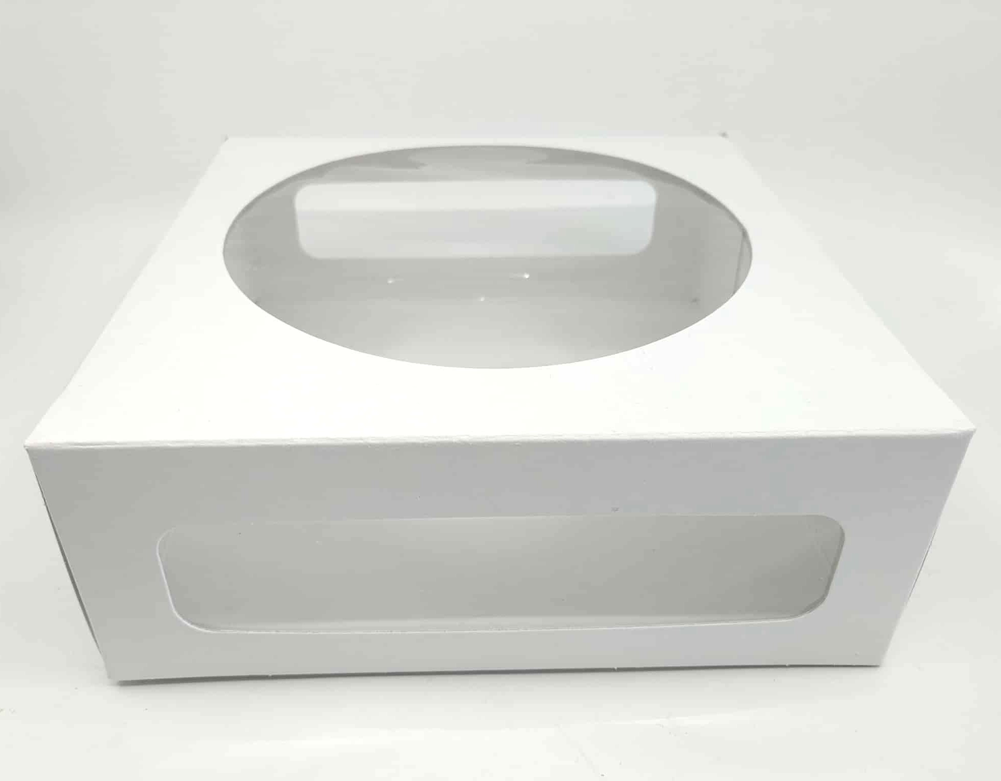 #7622-Boîte pâtisserie 9″ x 9″ x 3.375″ tunnel blanche Hibrite 30 pts congélation (150/cse) 24 cses/pal
